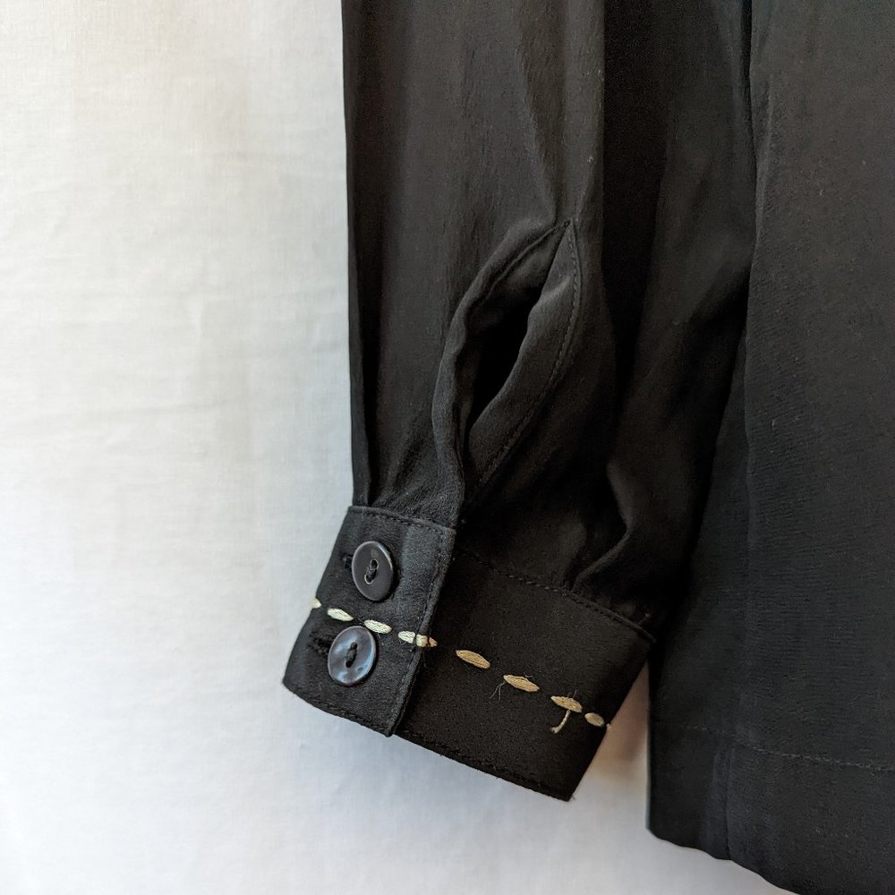 Vintage Silk Black Button Down Size 4 - Picture 3 of 11